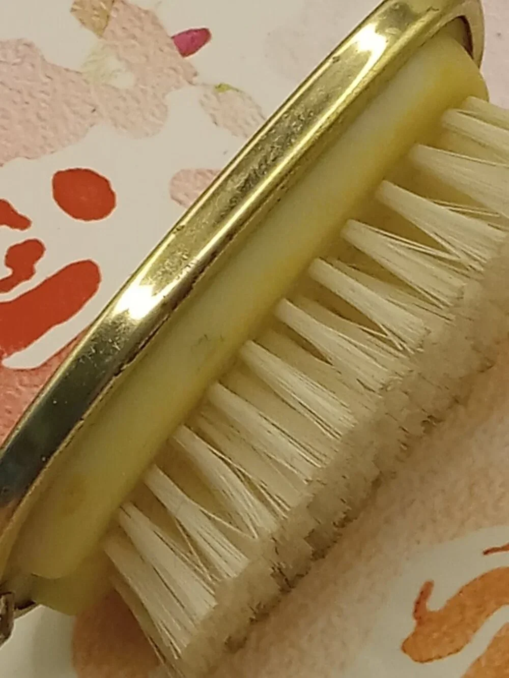 Vintage Vanity Hairbrush Gold Tone Soft Back Orangey Floral Art Deco Boudoir - Picture 4 of 14